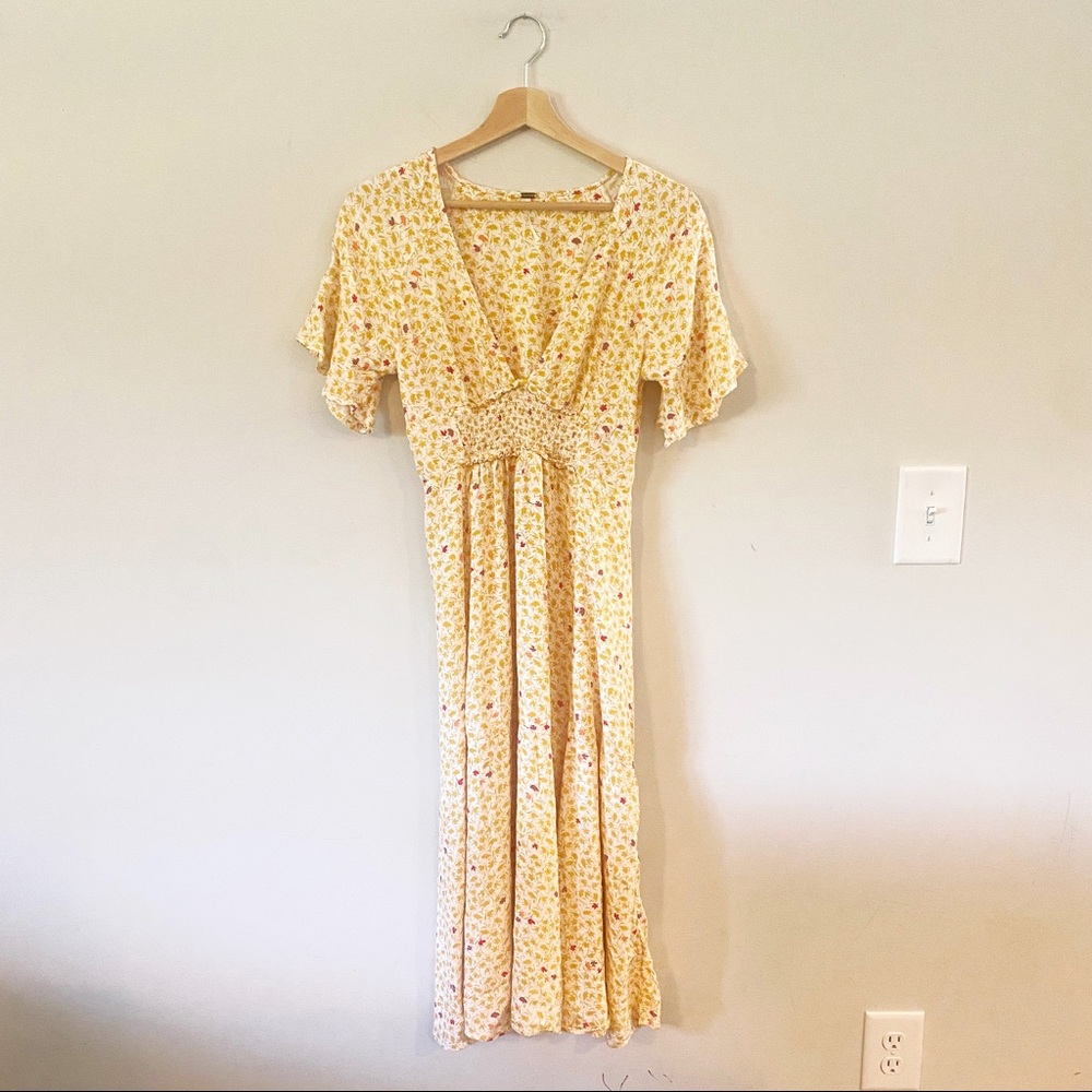 Free People Small Floral Fauna Yellow MIDI Dress